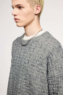 Flecked Waffle-Knit Crew Sweater - Flower Gray