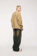 Flecked Waffle-Knit Crew Sweater - Grayish Orange