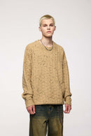 Flecked Waffle-Knit Crew Sweater - Grayish Orange