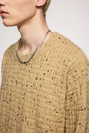 Flecked Waffle-Knit Crew Sweater - Grayish Orange