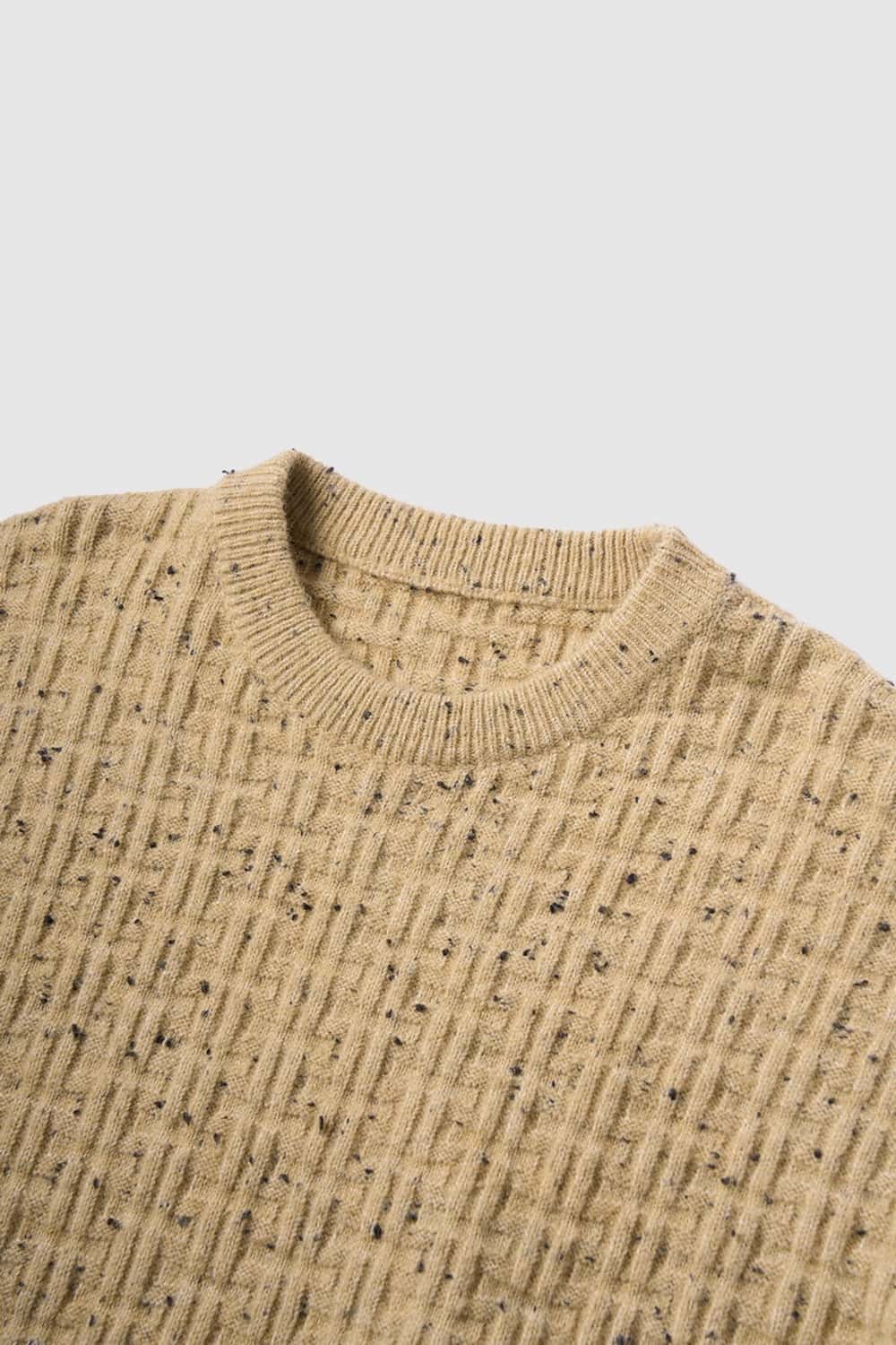 Flecked Waffle-Knit Crew Sweater - Grayish Orange