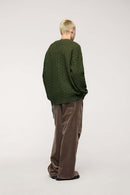 Flecked Waffle-Knit Crew Sweater - Military Green