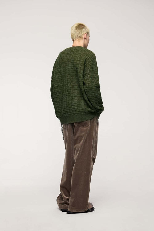 Flecked Waffle-Knit Crew Sweater - Military Green