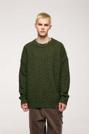Flecked Waffle-Knit Crew Sweater - Military Green