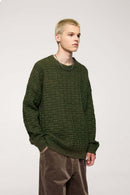 Flecked Waffle-Knit Crew Sweater - Military Green