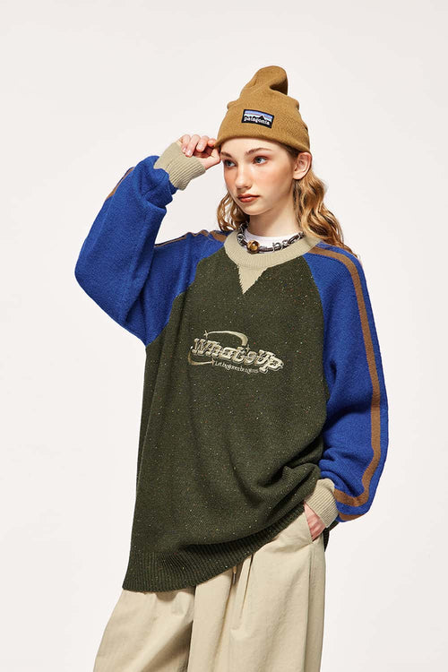 Raglan Panel Loose Knit Sweater - Military Green