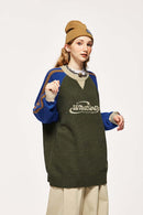 Raglan Panel Loose Knit Sweater - Military Green