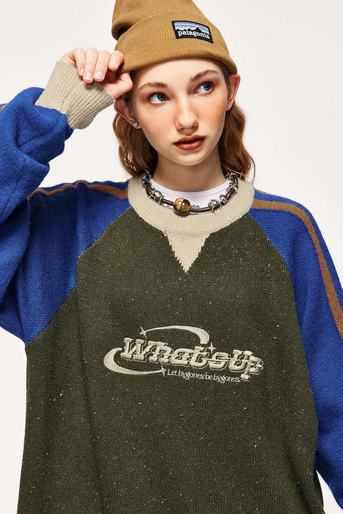 Raglan Panel Loose Knit Sweater - Military Green