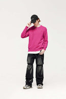 Distressed Loose Knit Sweater - Pink