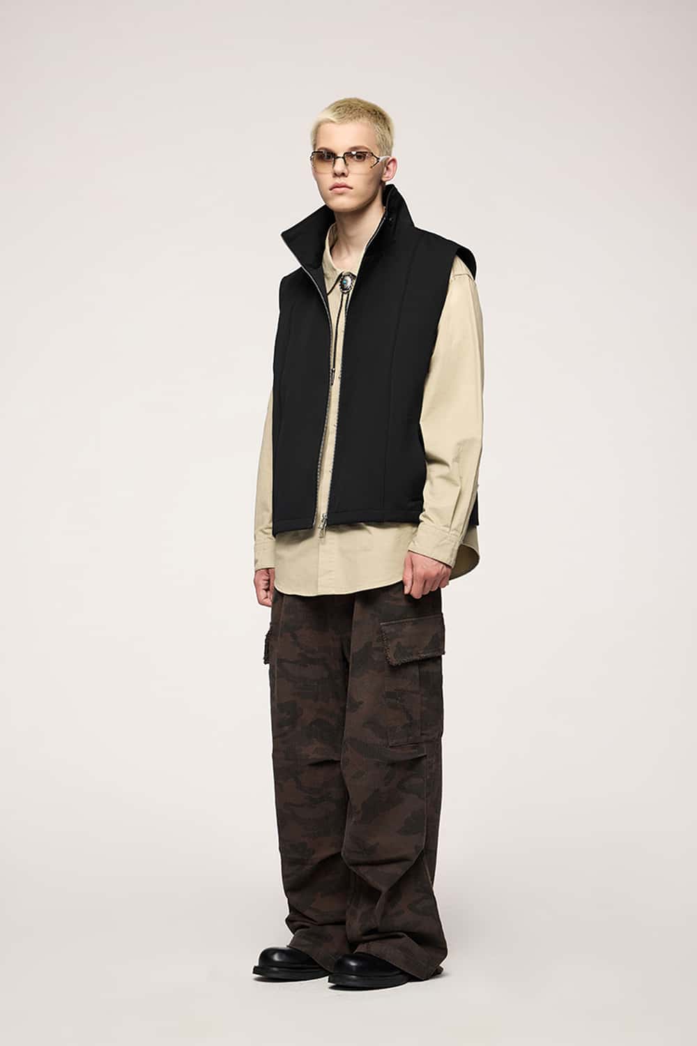 Utility Zip-Up Stand Collar Vest - Black