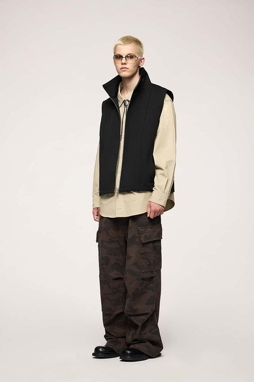 Utility Zip-Up Stand Collar Vest - Black