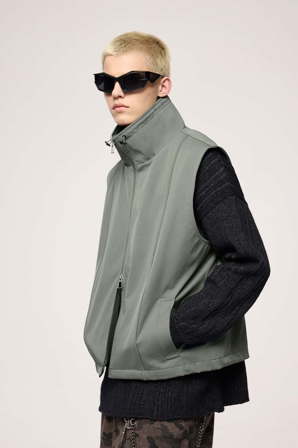 Utility Zip-Up Stand Collar Vest - Gray