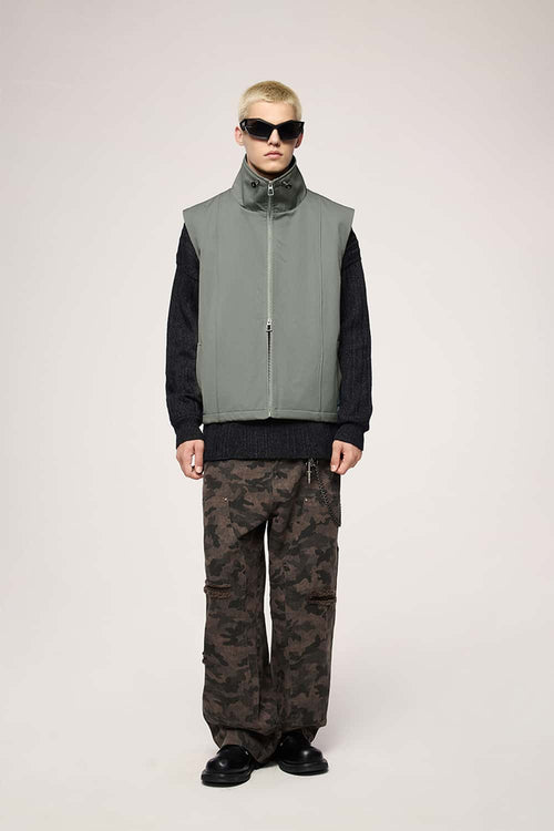 Utility Zip-Up Stand Collar Vest - Gray