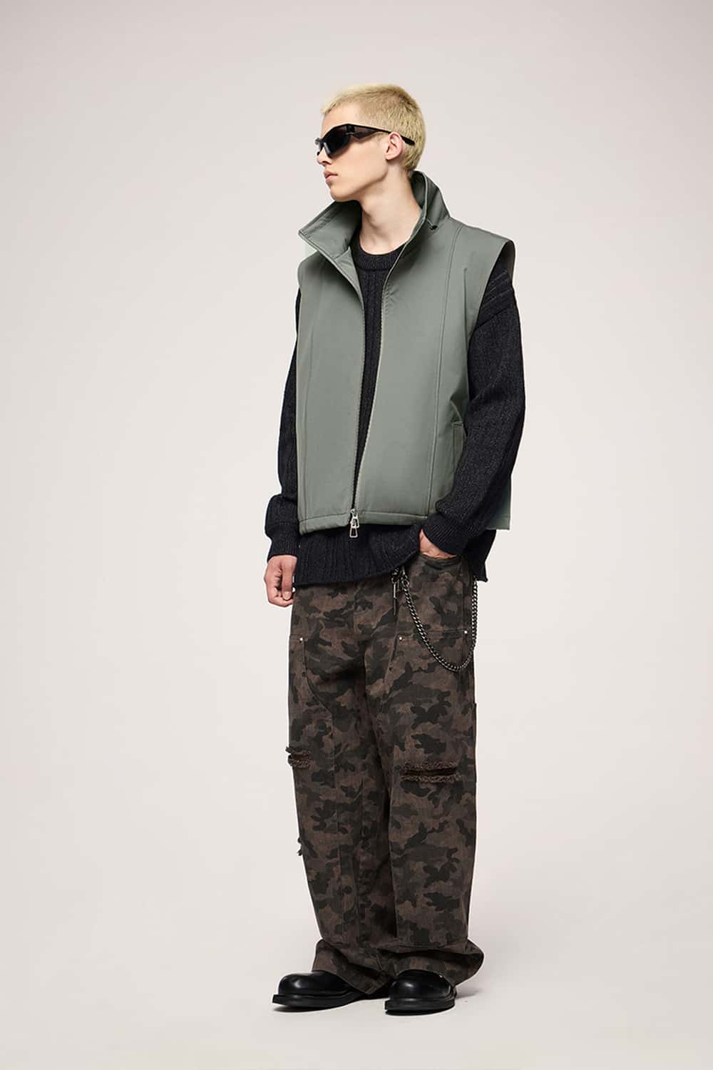 Utility Zip-Up Stand Collar Vest - Gray