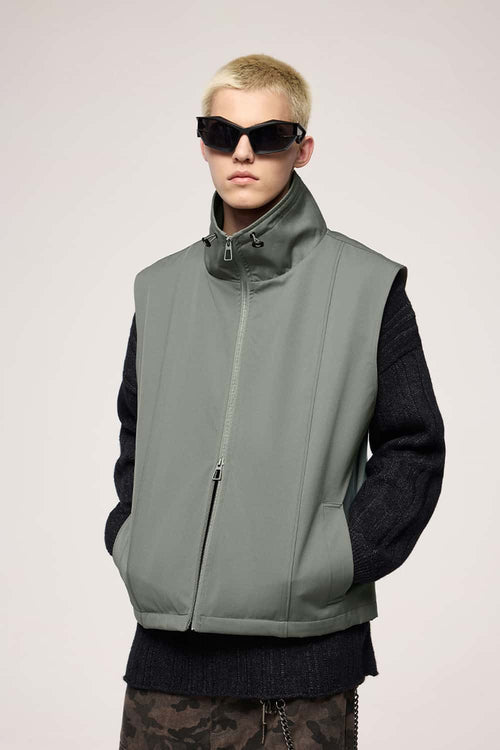 Utility Zip-Up Stand Collar Vest - Gray