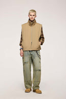 Utility Zip-Up Stand Collar Vest - Khaki