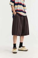 Washed Pleated Long Shorts - Coffee