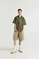 Washed Pleated Long Shorts - Khaki