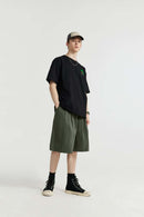 Washed Pleated Long Shorts - Military Green