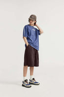 Washed Pleated Long Shorts - Reddish Brown
