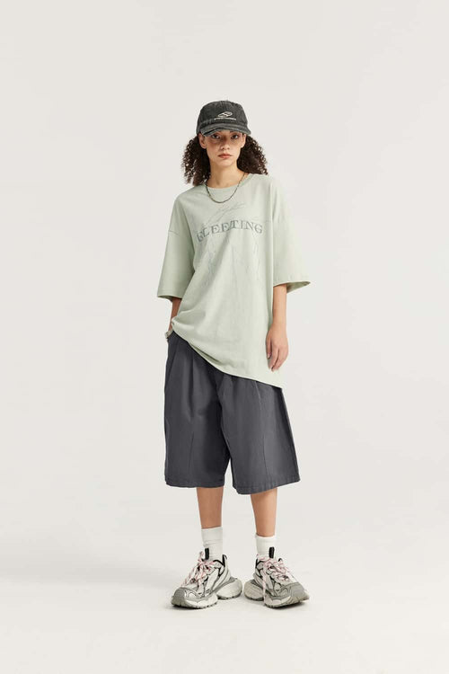 Washed Pleated Long Shorts - Rock Gray