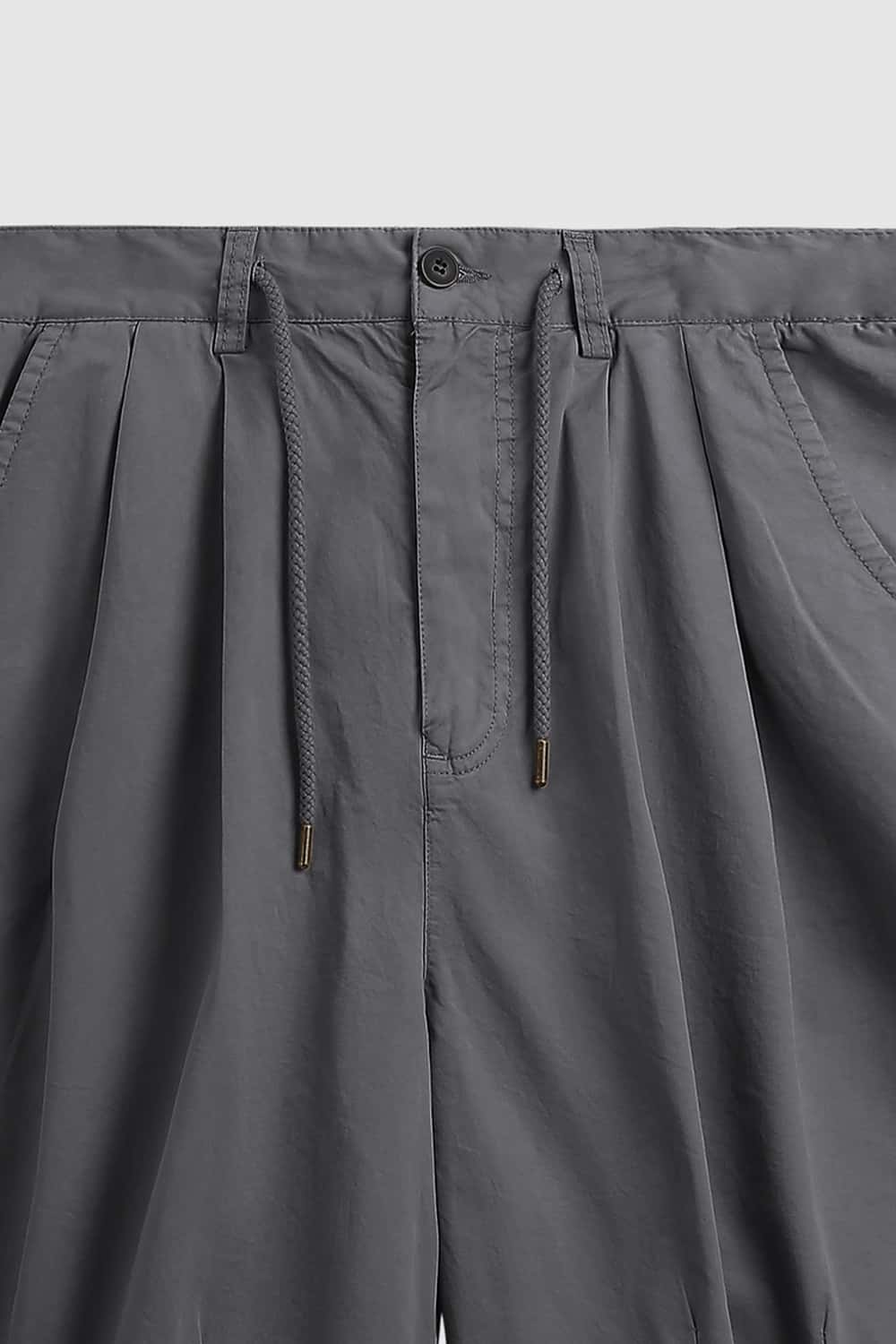 Washed Pleated Long Shorts - Rock Gray