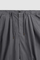 Washed Pleated Long Shorts - Rock Gray