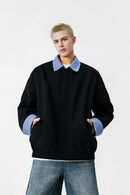 Plaid Collar Utility Jacket - Black