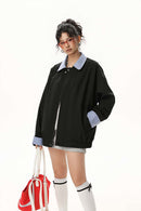 Plaid Collar Utility Jacket - Black