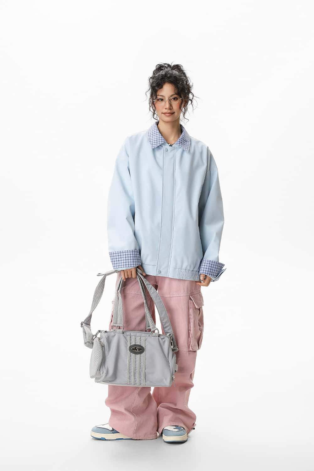 Plaid Collar Utility Jacket - Blue