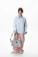 Plaid Collar Utility Jacket - Blue