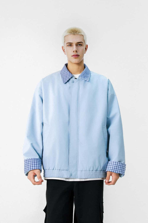Plaid Collar Utility Jacket - Blue