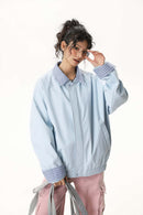 Plaid Collar Utility Jacket - Blue