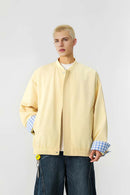 Plaid Collar Utility Jacket - Yellow