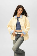 Plaid Collar Utility Jacket - Yellow