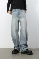 Washed Barrel-Leg Jeans - Blue