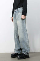 Washed Barrel-Leg Jeans - Blue
