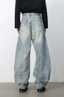 Washed Barrel-Leg Jeans - Blue