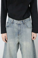 Washed Barrel-Leg Jeans - Blue