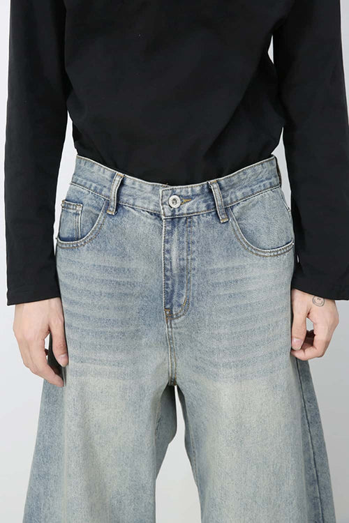 Washed Barrel-Leg Jeans - Blue