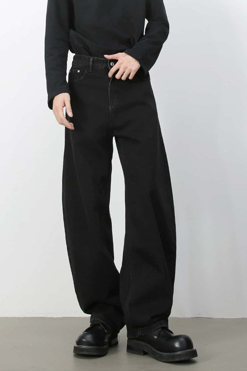 Washed Barrel-Leg Jeans - Charcoal Gray