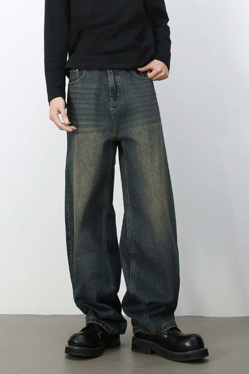 Washed Barrel-Leg Jeans - Yellow