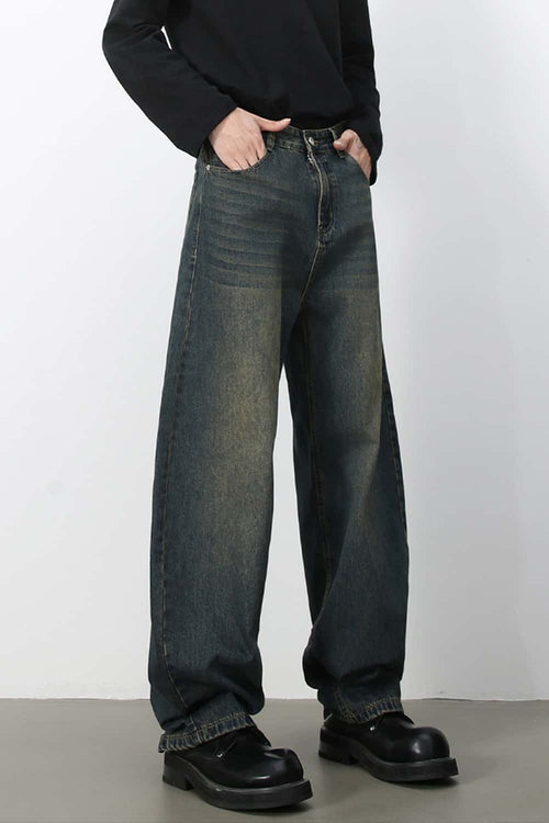 Washed Barrel-Leg Jeans - Yellow