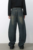 Washed Barrel-Leg Jeans - Yellow