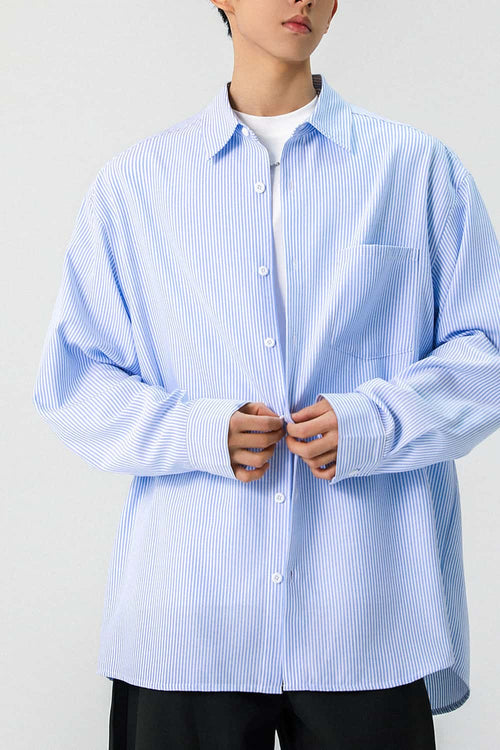 Striped Relaxed Button-Up Shirt - Blue