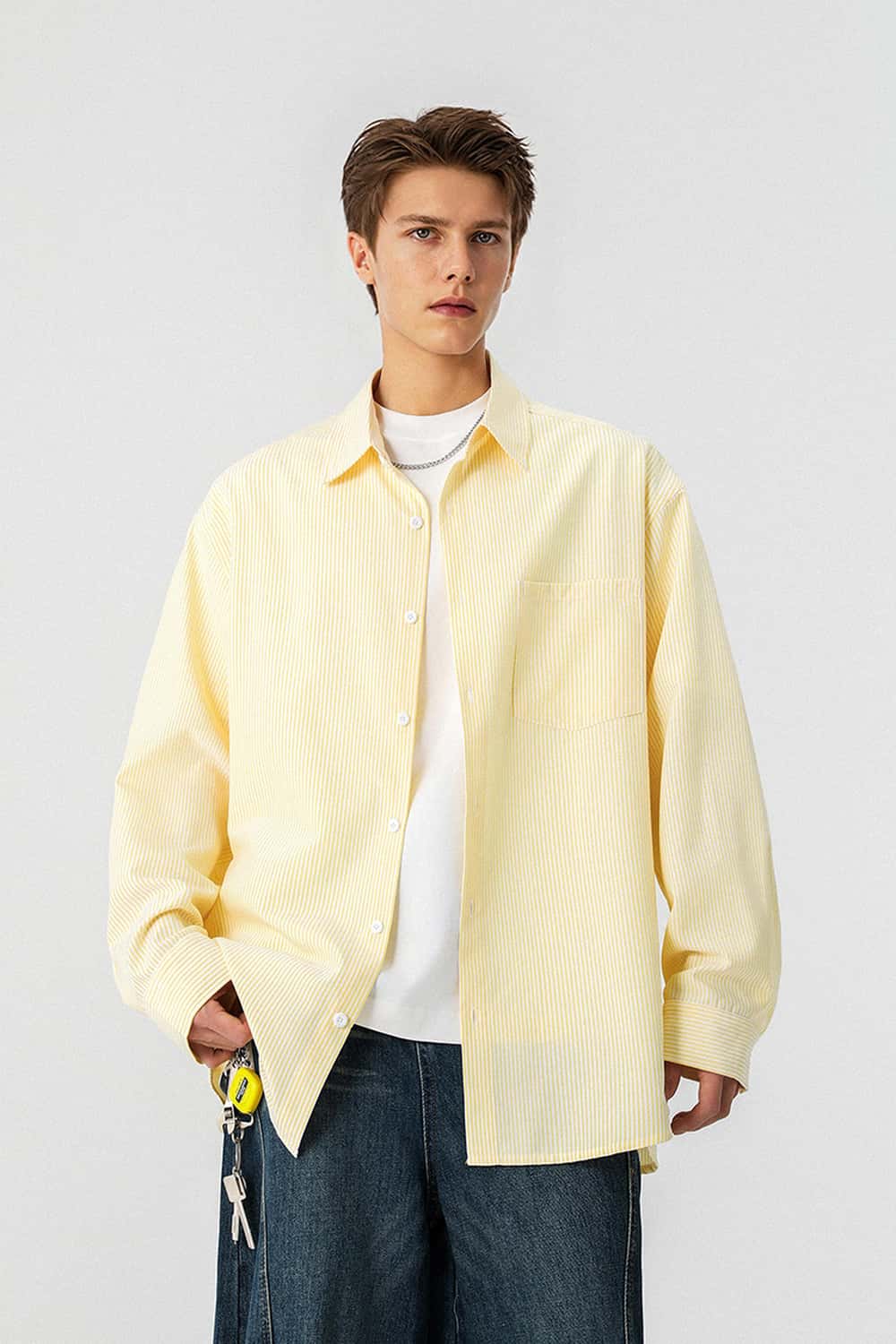Striped Relaxed Button-Up Shirt - Yellow