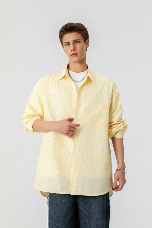 Striped Relaxed Button-Up Shirt - Yellow