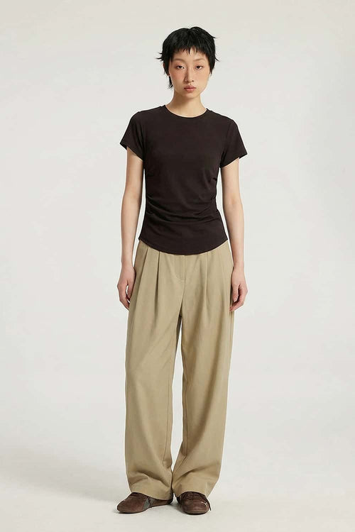 Ruched Lyocell Slim Fit T-Shirt - Brown