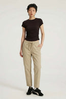 Ruched Lyocell Slim Fit T-Shirt - Brown