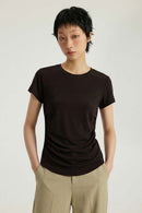 Ruched Lyocell Slim Fit T-Shirt - Brown